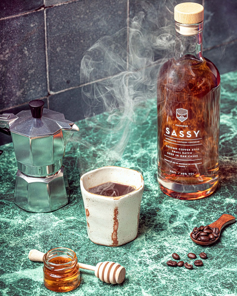 Maison Sassy calvados being used to make smokey calvados cocktail