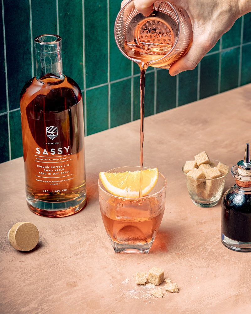 Maison Sassy calvados being used to create a calvados cocktail